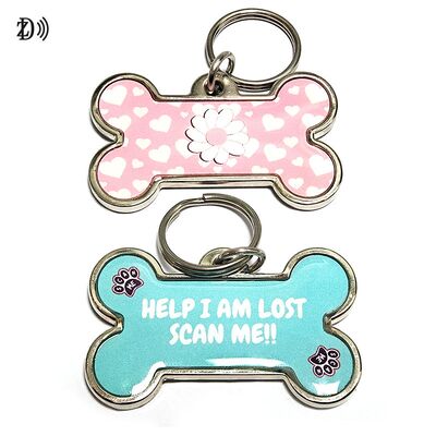 Waterproof Custom Printing 13.56MHz NTAG213 Keychain Lost Tracking Metal Edge Epoxy Pet ID Tag for Dog & Cat Identification