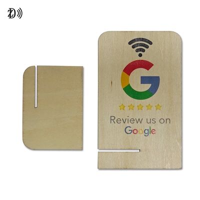 Op Maat Gemaakte Laser Gegraveerd LOGO QR Code NTAG213 Houten Google Review Kaart Stand NFC Google Review Kaarten