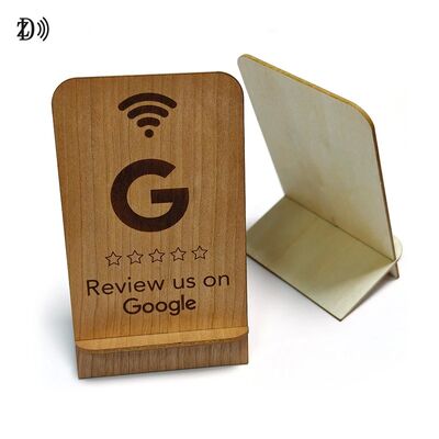 Op Maat Gemaakte Laser Gegraveerd LOGO QR Code NTAG213 Houten Google Review Kaart Stand NFC Google Review Kaarten