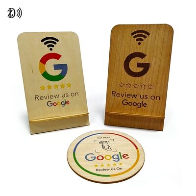 Op Maat Gemaakte Laser Gegraveerd LOGO QR Code NTAG213 Houten Google Review Kaart Stand NFC Google Review Kaarten