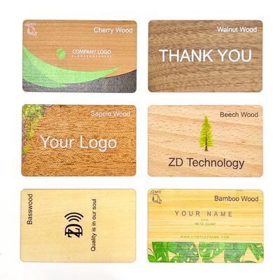 Fabrieks directe verkoop Custom Logo Gegraveerde Houten RFID Visitekaartje NFC ISO14443A 13.56MHz Blanco Houten NFC Hotel Sleutel ID Kaart