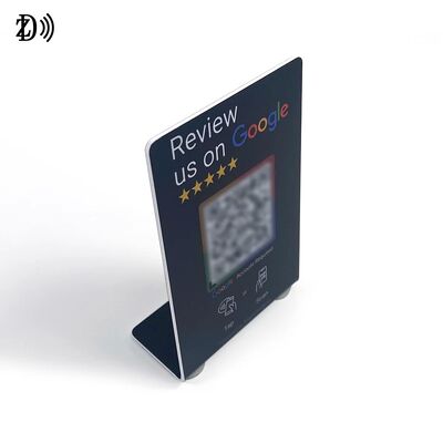 Gepaste logo NFC Stand Social Media Review NTAG213 NFC PVC Google Review Kaart Menu Display Stand
